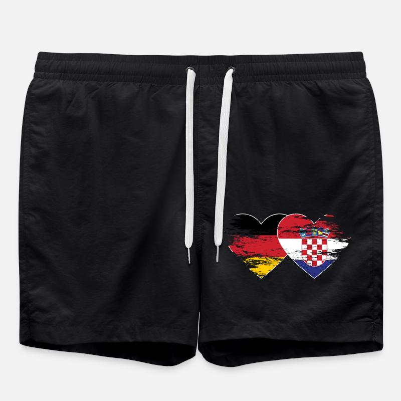 Germany Croatia flag used heart - Swim Trunks - black