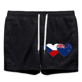 Tschechien Neuseeland Flagge Herz - Badeshorts - Schwarz - Vorne - AI Model Male 185 light (185cm)