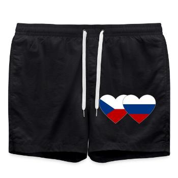 Tschechien Russland Flagge Herz - Badeshorts - Schwarz - Vorne - AI Model Male 185 light (185cm)