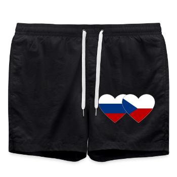 Russia Czech Republic Flag Heart - Swim Trunks - black - Front - AI Model Male 185 light (185cm)