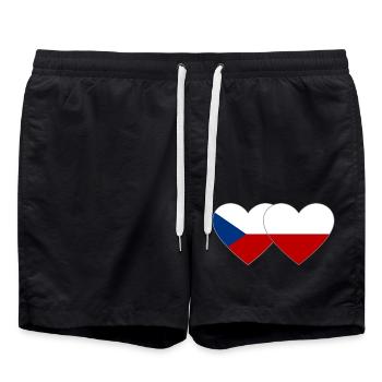 Tschechien Polen Flagge Herz breit - Badeshorts - Schwarz - Vorne - AI Model Male 185 light (185cm)