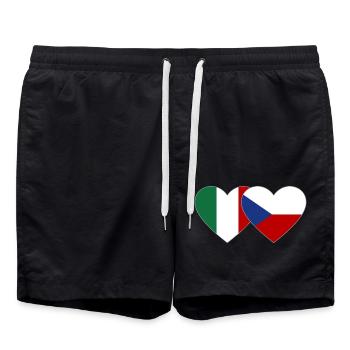 Italy Czech Republic Flag Heart - Swim Trunks - black - Front - AI Model Male 185 light (185cm)