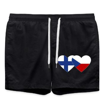 Finnland Tschechien Flagge Herz - Badeshorts - Schwarz - Vorne - AI Model Male 185 light (185cm)
