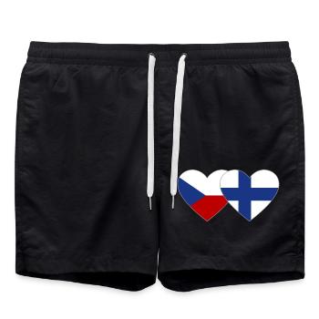 Tschechien Finnland Flagge Herz - Badeshorts - Schwarz - Vorne - AI Model Male 185 light (185cm)