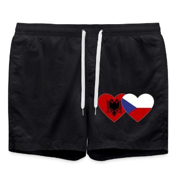 Albanien Tschechien Flagge Herz - Badeshorts - Schwarz - Vorne - AI Model Male 185 light (185cm)