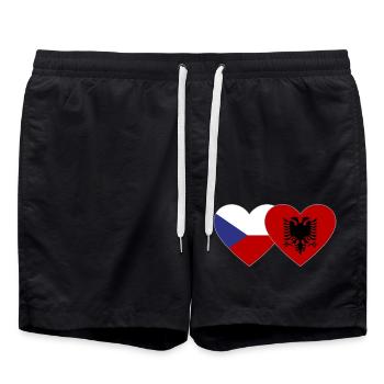 Tschechien Albanien Flagge Herz - Badeshorts - Schwarz - Vorne - AI Model Male 185 light (185cm)