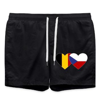 Belgium Czech Republic Flag Heart - Swim Trunks - black - Front - AI Model Male 185 light (185cm)