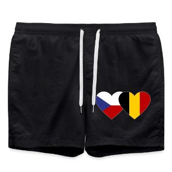 Tschechien Belgien Flagge Herz - Badeshorts - Schwarz - Vorne - AI Model Male 185 light (185cm)