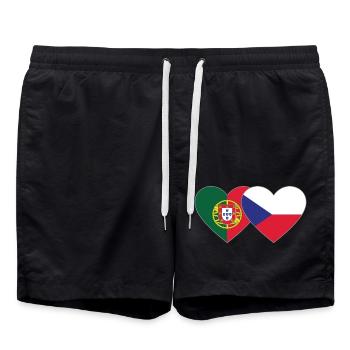 Portugal Tschechien Flagge Herz - Badeshorts - Schwarz - Vorne - AI Model Male 185 light (185cm)
