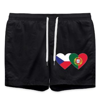Czech Republic Portugal Flag Heart - Swim Trunks - black - Front - AI Model Male 185 light (185cm)