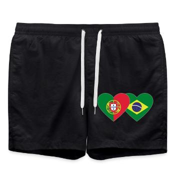 Portugal Brasilien Flagge Herz - Badeshorts - Schwarz - Vorne - AI Model Male 185 light (185cm)
