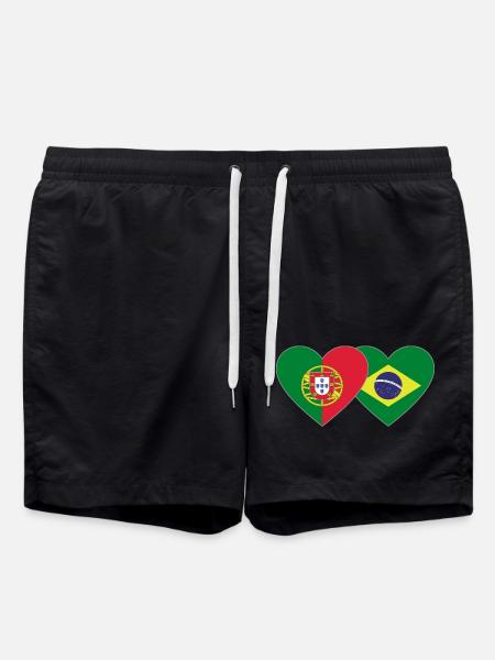 Portugal Brasilien Flagge Herz - Badeshorts - Schwarz