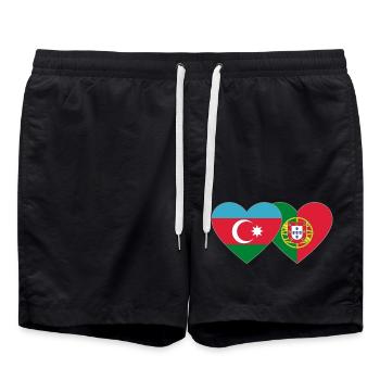 Azerbaijan Portugal Flag Heart - Swim Trunks - black - Front - AI Model Male 185 light (185cm)