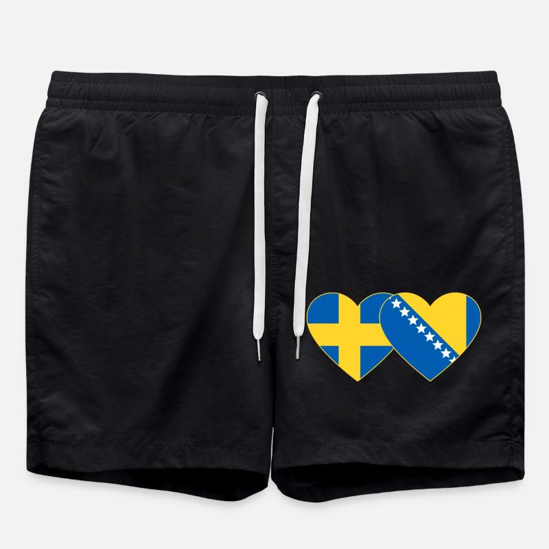 Suède Bosnie Flag Heart - Short de bain - noir