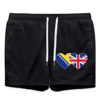 Bosnia England Flag Heart - Swim Trunks - black - Front - AI Model Male 185 light (185cm)