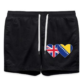 England Bosnia Flag Heart - Swim Trunks - black - Front - AI Model Male 185 light (185cm)