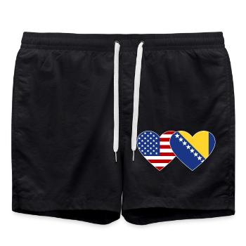 USA Bosnia Flag Heart - Swim Trunks - black - Front - AI Model Male 185 light (185cm)