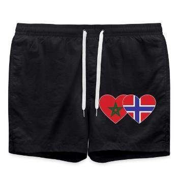 Marokko Norwegen Flagge Herz - Badeshorts - Schwarz - Vorne - AI Model Male 185 light (185cm)