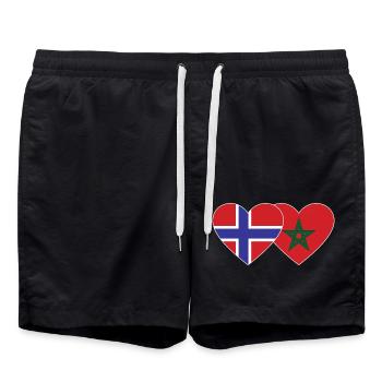 Norwegen Marokko Flagge Herz - Badeshorts - Schwarz - Vorne - AI Model Male 185 light (185cm)