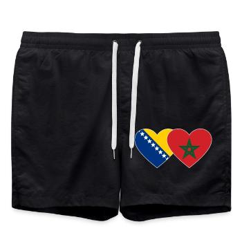 Bosnien Marokko Flagge Herz - Badeshorts - Schwarz - Vorne - AI Model Male 185 light (185cm)