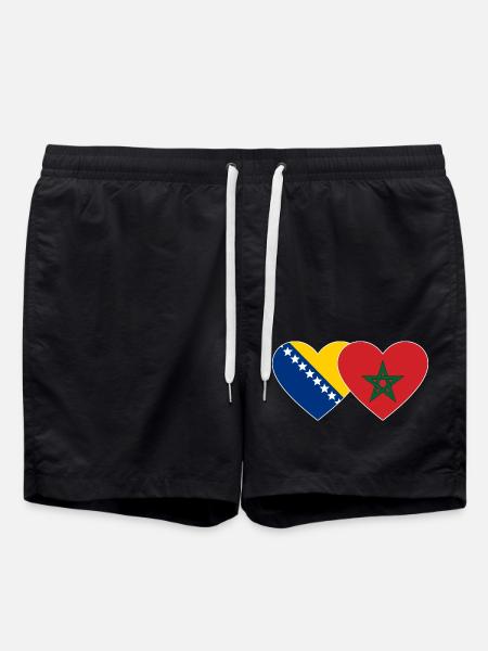 Bosnia Morocco Flag Heart - Swim Trunks - black