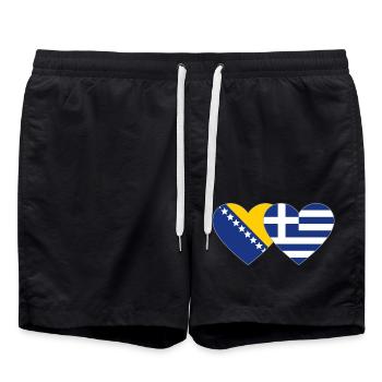 Bosnien Griechenland Flagge Herz - Badeshorts - Schwarz - Vorne - AI Model Male 185 light (185cm)