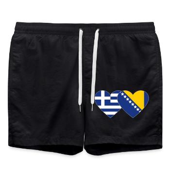 Griechenland Bosnien Flagge Herz - Badeshorts - Schwarz - Vorne - AI Model Male 185 light (185cm)