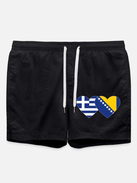 Griechenland Bosnien Flagge Herz - Badeshorts - Schwarz