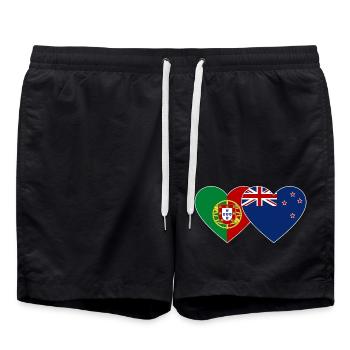 Portugal Neuseeland Flagge Herz - Badeshorts - Schwarz - Vorne - AI Model Male 185 light (185cm)