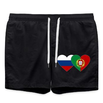 Russland Portugal Flagge Herz - Badeshorts - Schwarz - Vorne - AI Model Male 185 light (185cm)