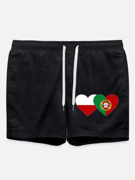 Polen Portugal flagga hjärta - Badshorts - svart