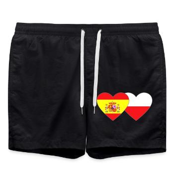 Spain Poland Flag Heart - Swim Trunks - black - Front - AI Model Male 185 light (185cm)