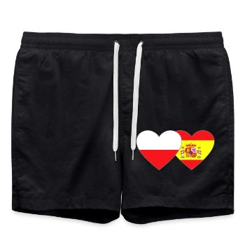 Poland Spain Flag Heart - Swim Trunks - black - Front - AI Model Male 185 light (185cm)