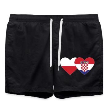 Poland Croatia Flag Heart - Swim Trunks - black - Front - AI Model Male 185 light (185cm)