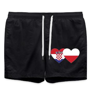 Croatia Poland Flag Heart - Swim Trunks - black - Front - AI Model Male 185 light (185cm)