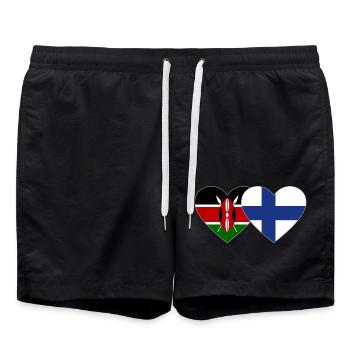 Kenia Finnland Flagge Herz - Badeshorts - Schwarz - Vorne - AI Model Male 185 light (185cm)