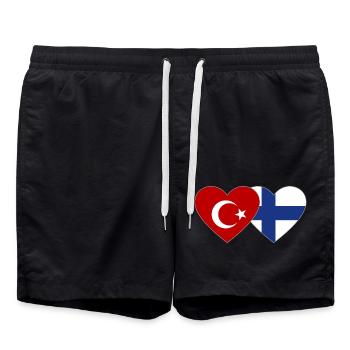 Turkey Finland Flag Heart - Swim Trunks - black - Front - AI Model Male 185 light (185cm)