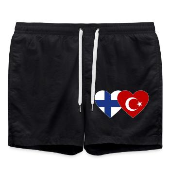 Finnland Türkei Flagge Herz - Badeshorts - Schwarz - Vorne - AI Model Male 185 light (185cm)