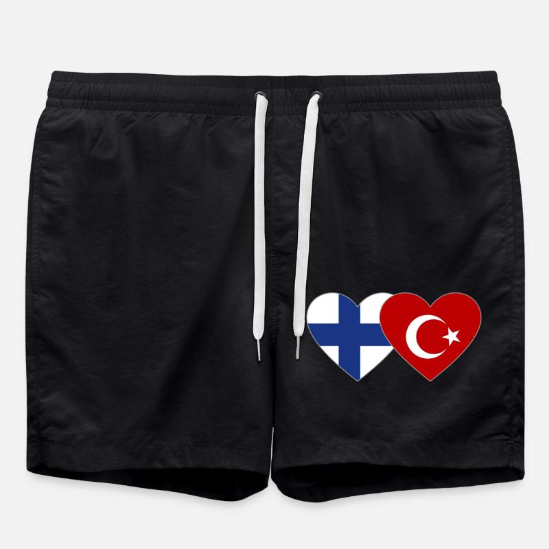 Coeur de drapeau Finlande Turquie - Short de bain - noir