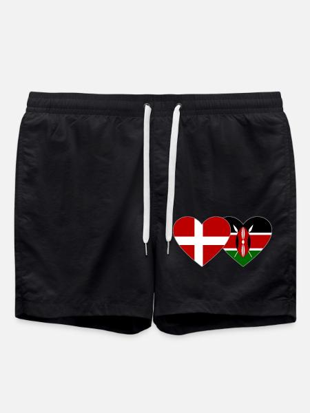 Denmark Kenya Flag Heart - Swim Trunks - black