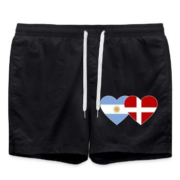 Argentina Denmark Flag Heart - Swim Trunks - black - Front - AI Model Male 185 light (185cm)