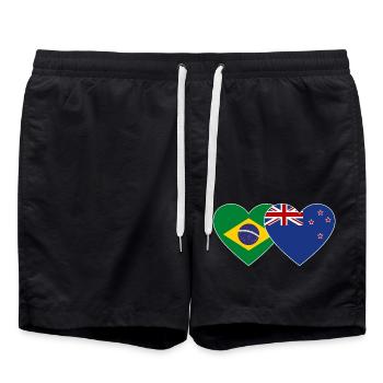 Brasilien Neuseeland Flagge Herz - Badeshorts - Schwarz - Vorne - AI Model Male 185 light (185cm)