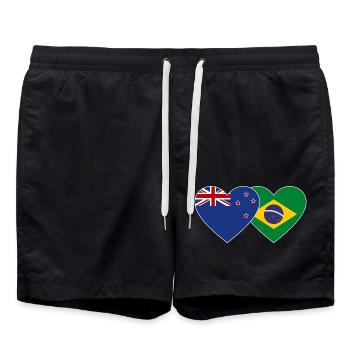 Neuseeland Brasilien Flagge Herz - Badeshorts - Schwarz - Vorne - AI Model Male 185 light (185cm)