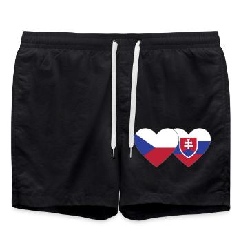 Czech Republic Slovakia Flag Heart - Swim Trunks - black - Front - AI Model Male 185 light (185cm)