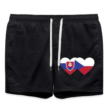 Slowakei Tschechien Flagge Herz - Badeshorts - Schwarz - Vorne - AI Model Male 185 light (185cm)