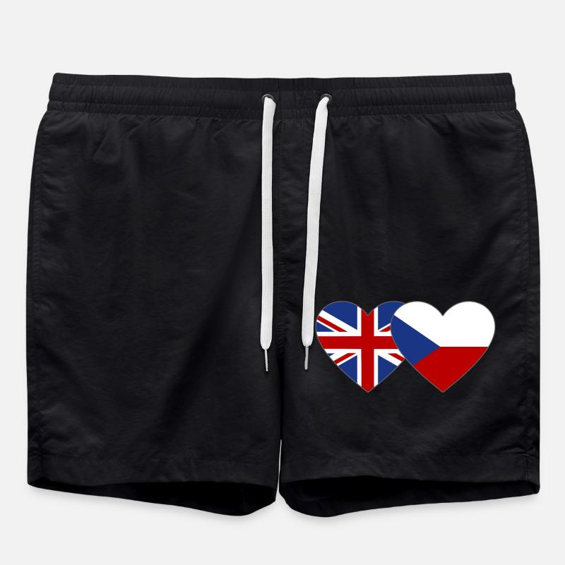 England Czech Republic Flag Heart - Swim Trunks - black