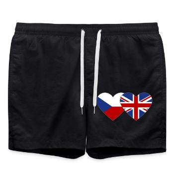 Tschechien England Flagge Herz - Badeshorts - Schwarz - Vorne - AI Model Male 185 light (185cm)