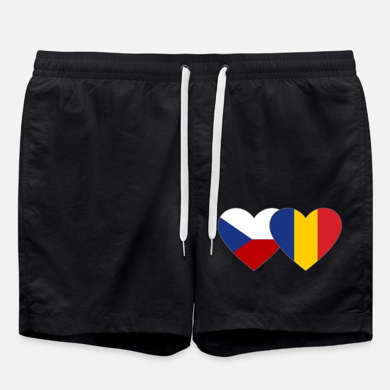 Czech Republic Romania Flag Heart - Swim Trunks - black