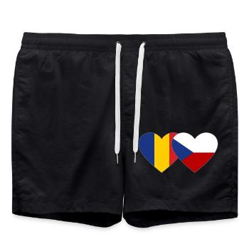 Rumänien Tschechien Flagge Herz - Badeshorts - Schwarz - Vorne - AI Model Male 185 light (185cm)
