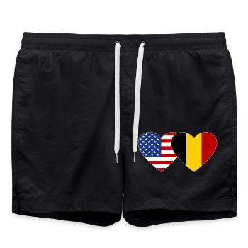 USA Belgium Flag Heart - Swim Trunks - black - Front - AI Model Male 185 light (185cm)